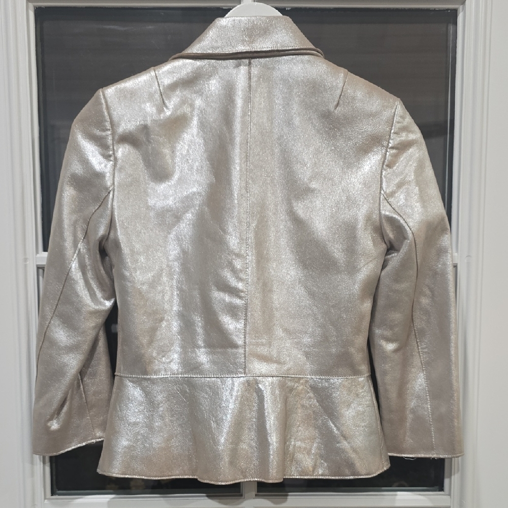 Metallic Silver Leather Women's Blazer - Picture 4 of 4